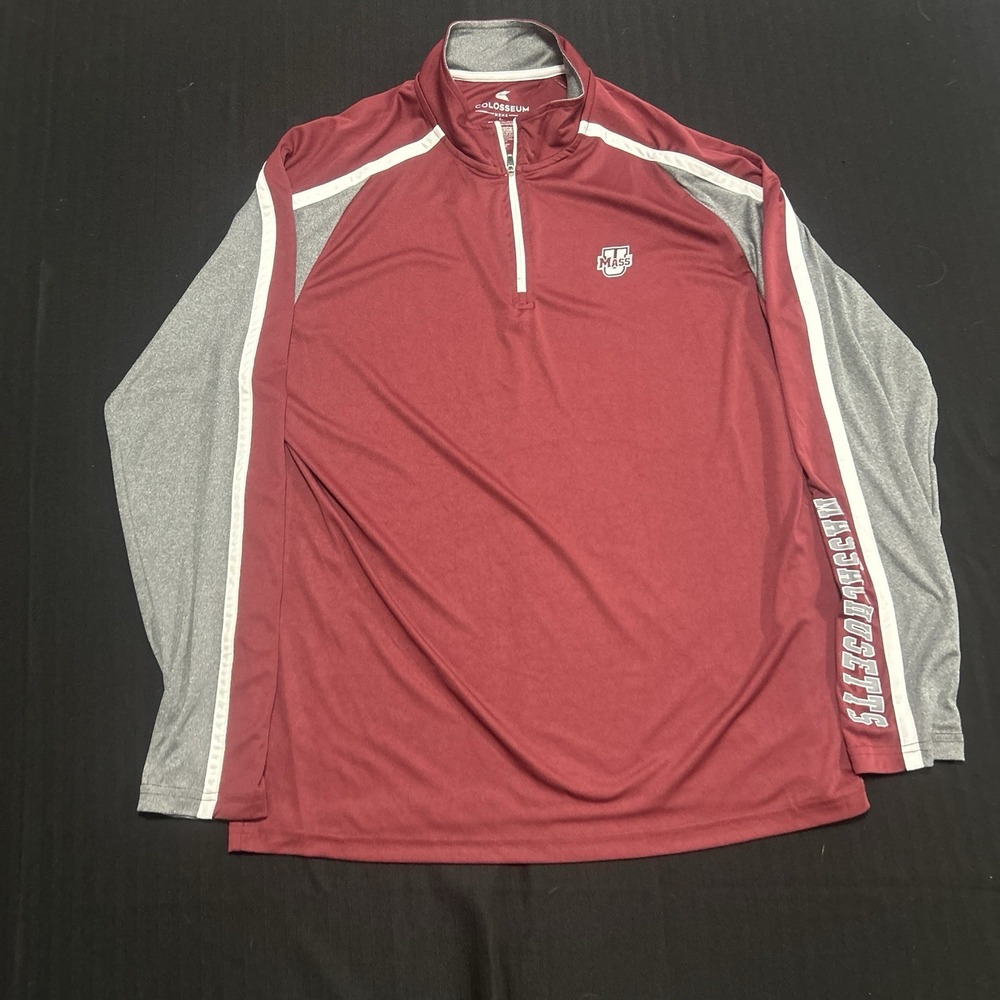 UMass Minutemen Colosseum Quarter Zip Pullover Jacket Men's Large Maroon Grey